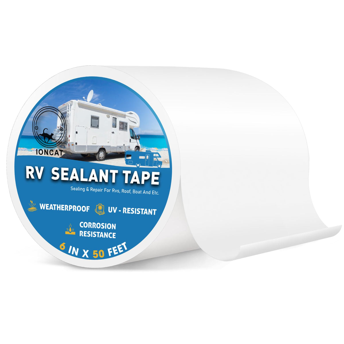 IONCAT front packaging showing 6-inch by 50-foot tape and benefits