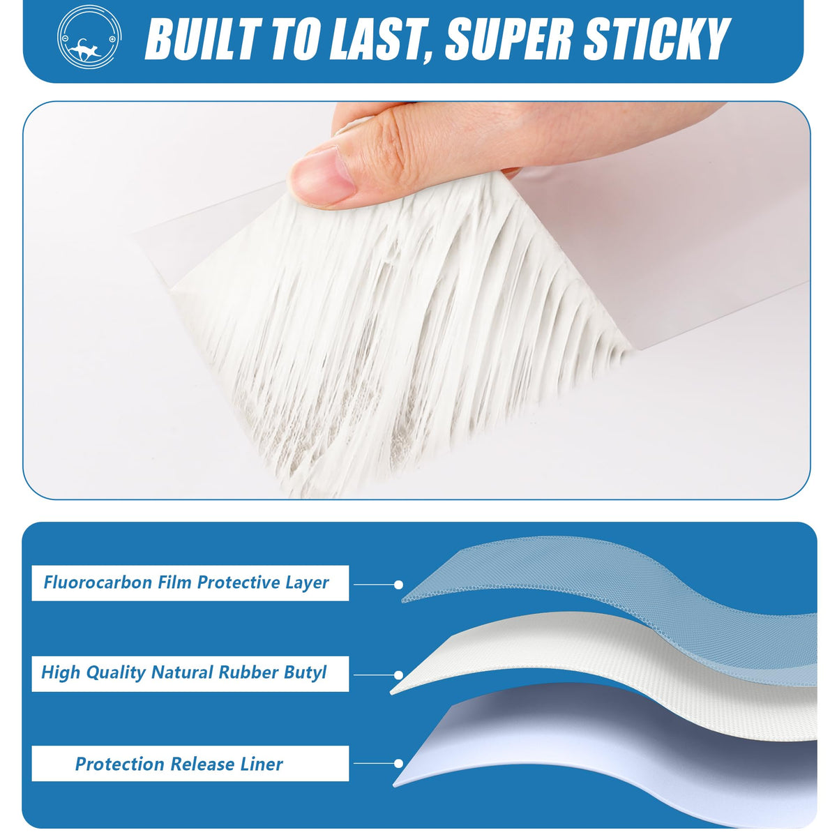 IONCAT tape with peeled backing showing adhesive layer for instant sealing
