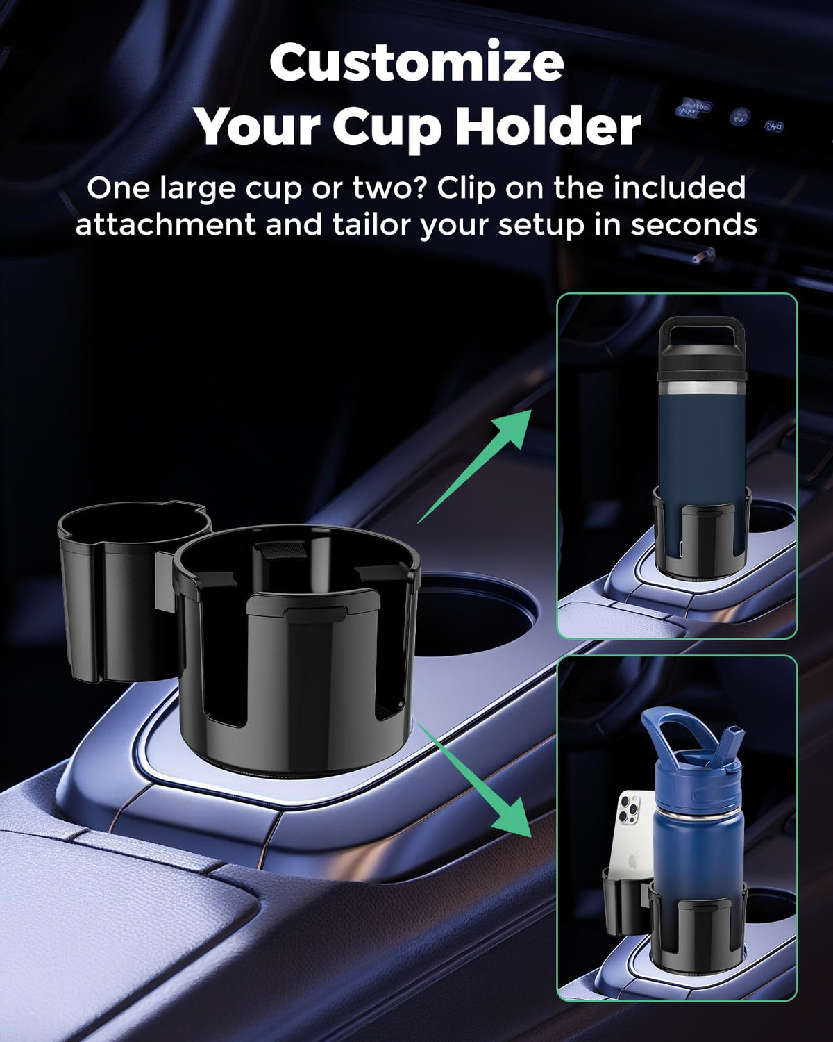 iOttie Basix expandable base installed in car cup holder for firm grip