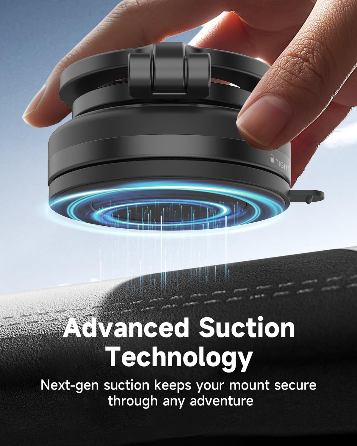 iOttie vacuum-suction detail demonstrating secure lock and residue-free removal benefit