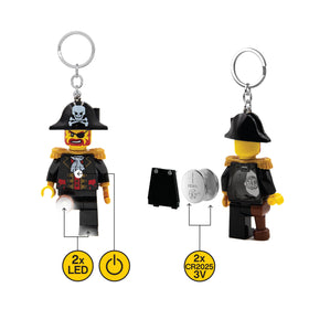 IQ LEGO Captain Brickbeard beside a standard key for clear size comparison