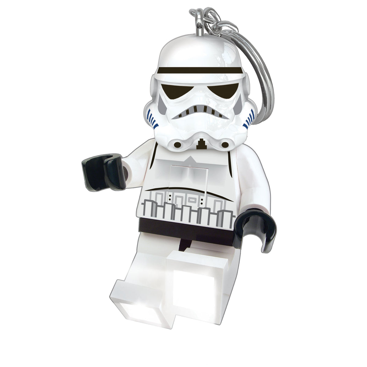 IQ LEGO Stormtrooper illuminating a dark zipper area showing practical use