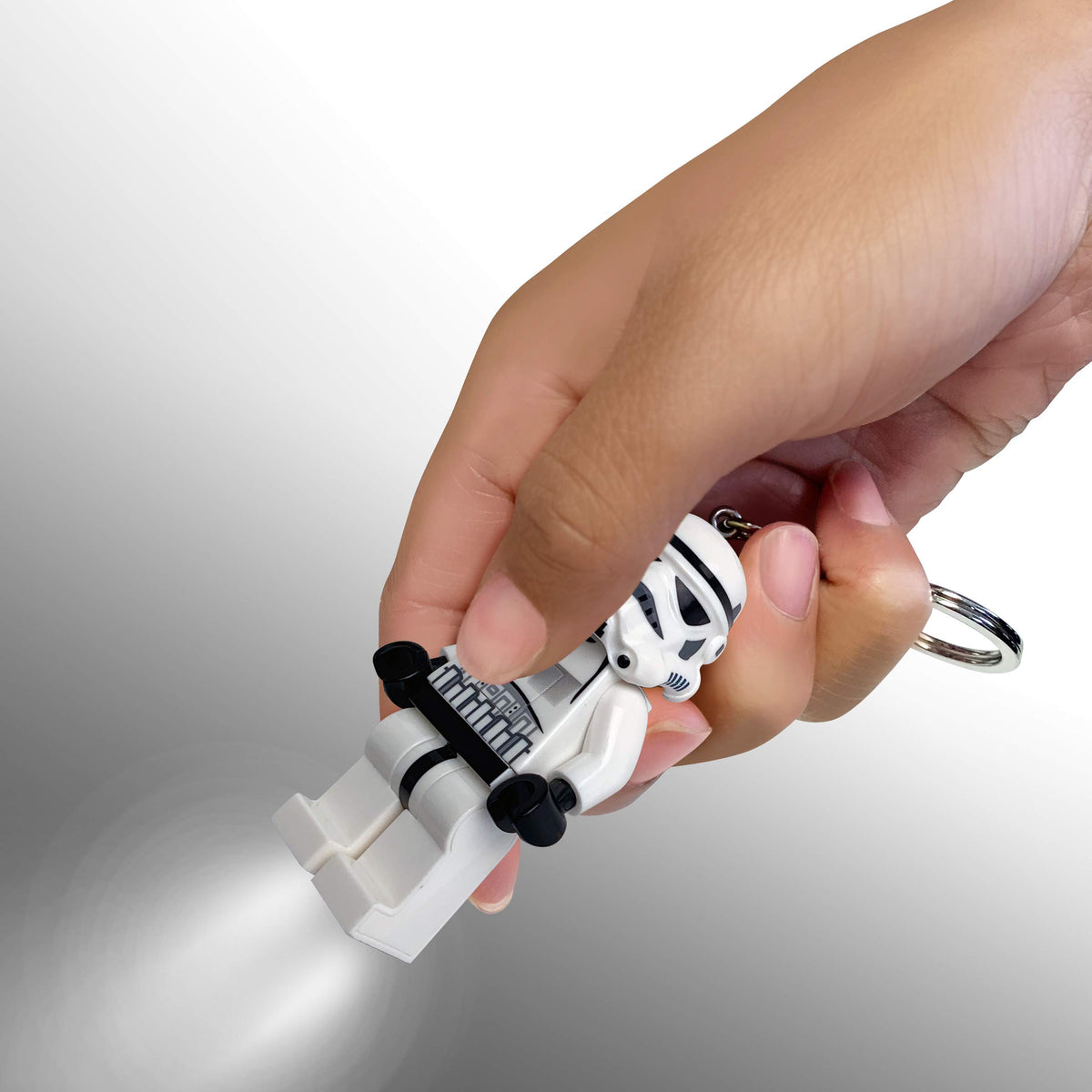 IQ LEGO Stormtrooper side profile demonstrating poseable limbs and finish