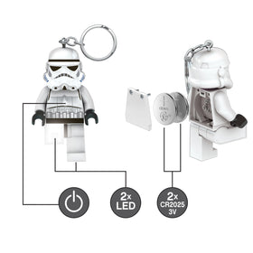 IQ LEGO Stormtrooper beside keyring showing extra-large three inch scale