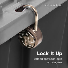 IRIS USA molded handle and lock slot showing easier carrying and security