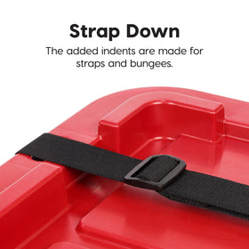 IRIS USA stacked totes in garage for stable vertical storage