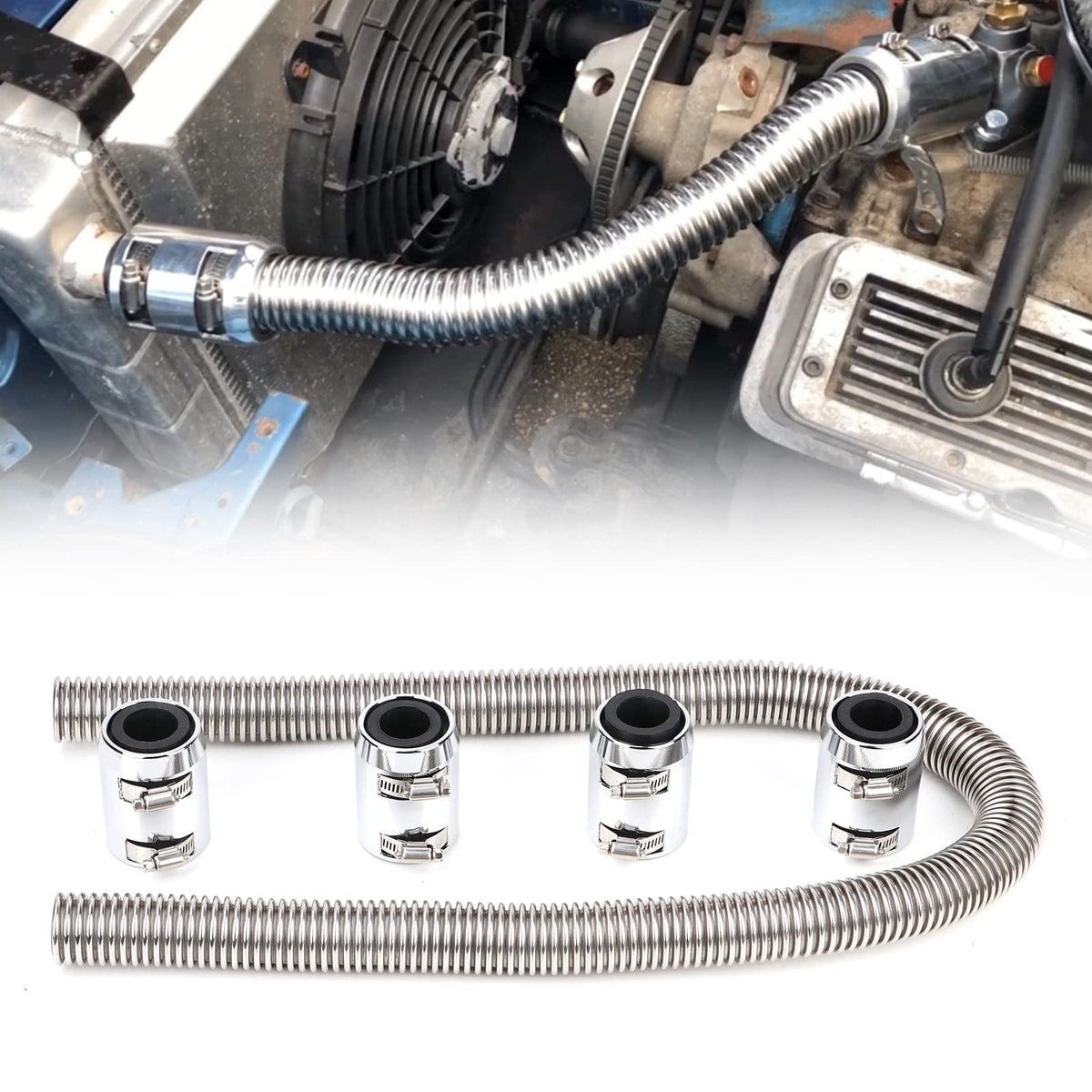 iRKY full kit laid out showing hose clamps adapters and chrome caps for complete install