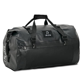 IRON JIA'S front view roll-top duffel showing waterproof protection and secure closure