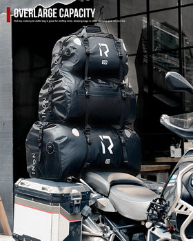 IRON JIA'S bag mounted on motorcycle rear rack showing secure attachment while riding
