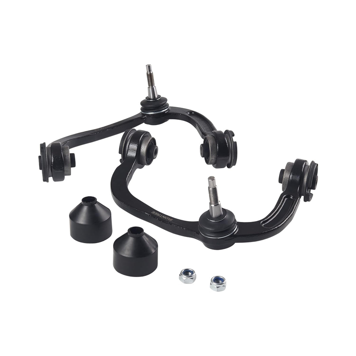 IRONTREE packaged control arms showing contents and fitment benefit