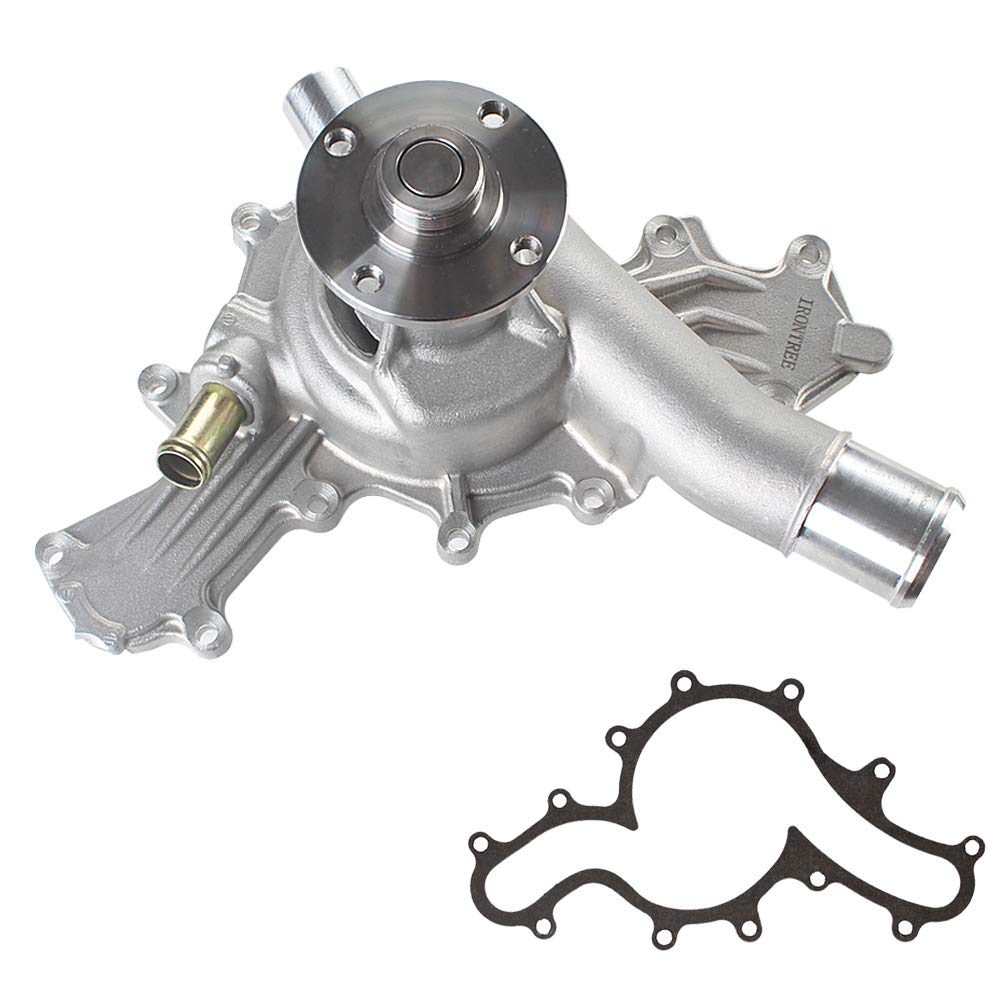 IRONTREE water pump front view showing mounting flange and fitment benefits