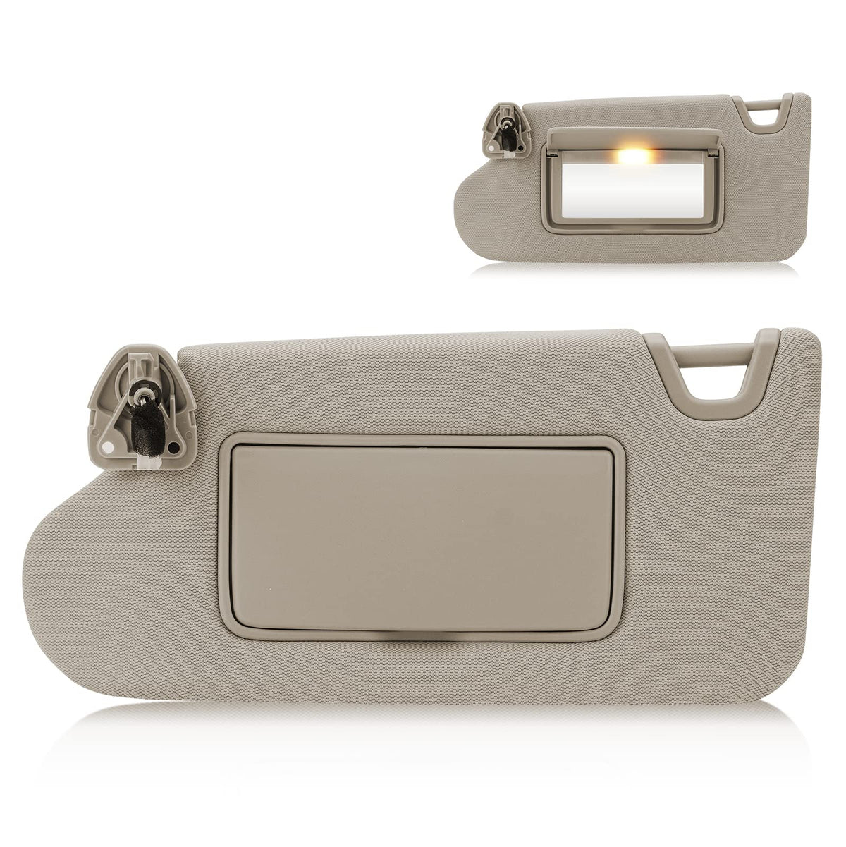ISEYEC beige left sun visor front view showing clean fit and interior match