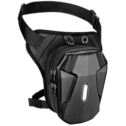 ISEYOU front view of thigh bag showing compact profile and pockets, ideal for quick access