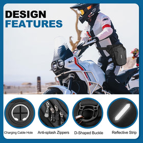 ISEYOU thigh bag worn while motorcycle riding offering hands-free storage and safety