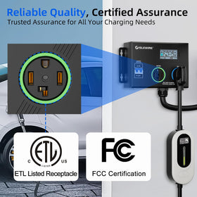islewire plugged into dryer outlet while EV charges demonstrating convenient setup