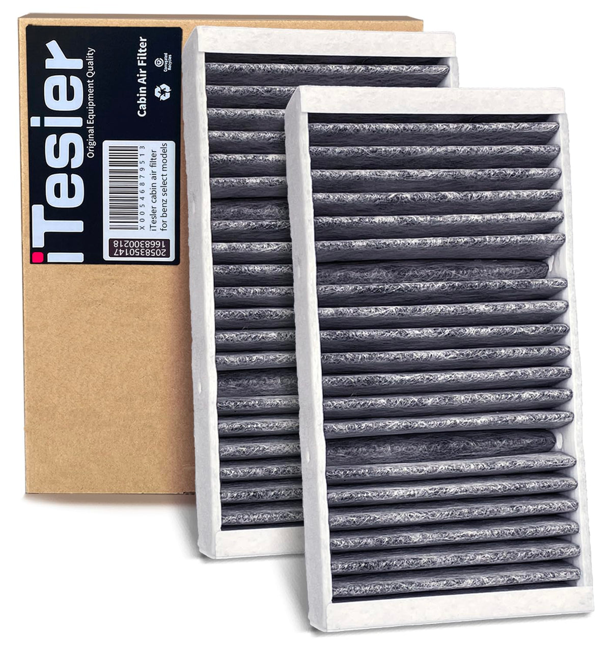 ITESIER complete kit layout displaying two charcoal filters and one particulate filter for convenience
