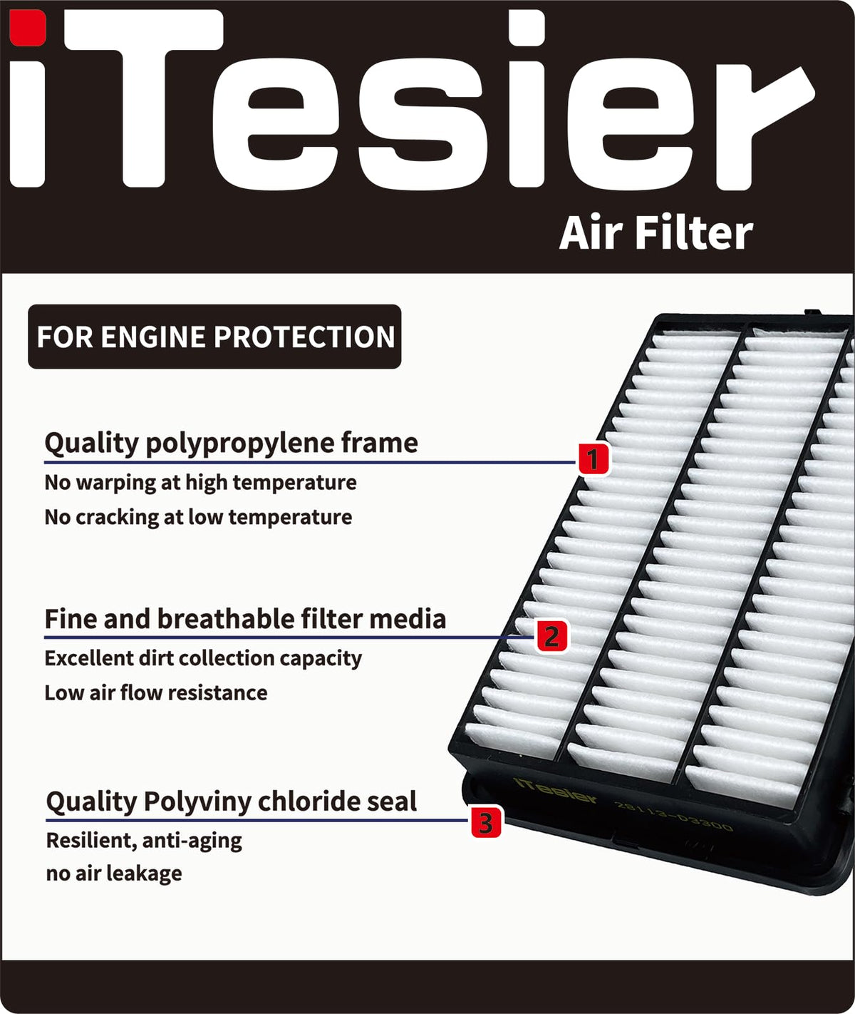 ITESIER engine filter close detail highlighting durable pleated media for improved airflow