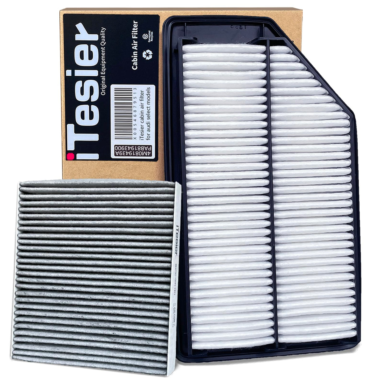 ITESIER front packaging showing cabin and engine filters, quick replacement benefit