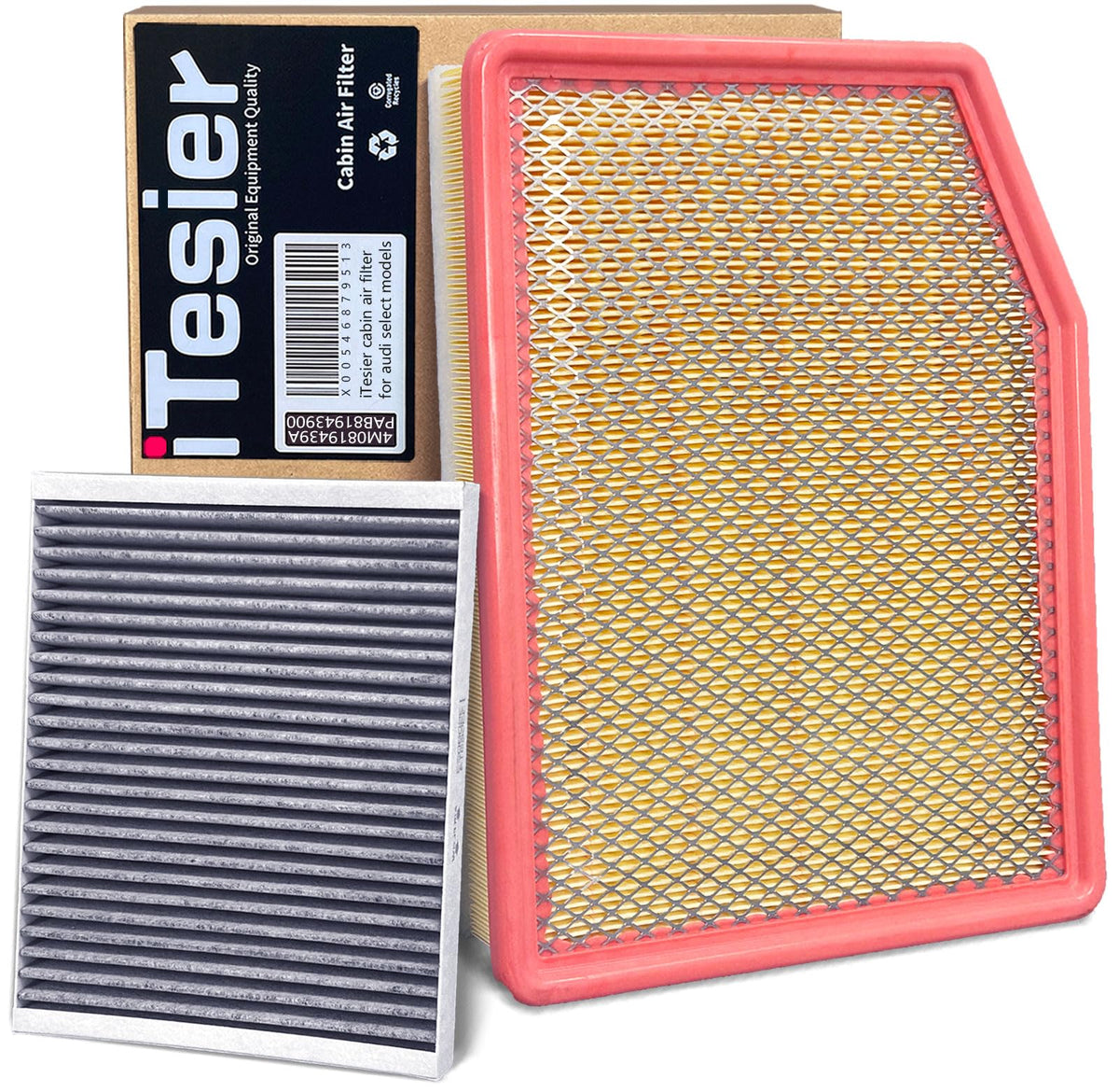 ITESIER front packaging showing both engine and cabin filters and clear fit benefit