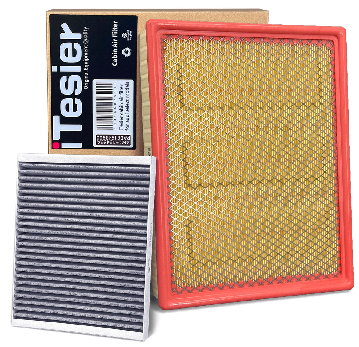ITESIER packaging contents laid out to show both engine and cabin filter pair