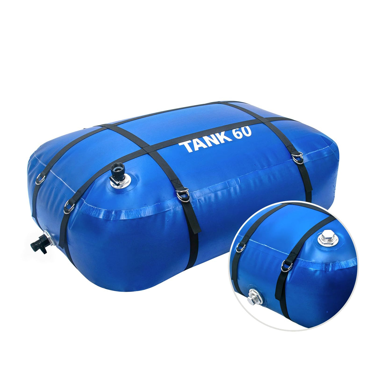 ITRAZ front view of 60 gallon bladder showing compact shape and label benefit