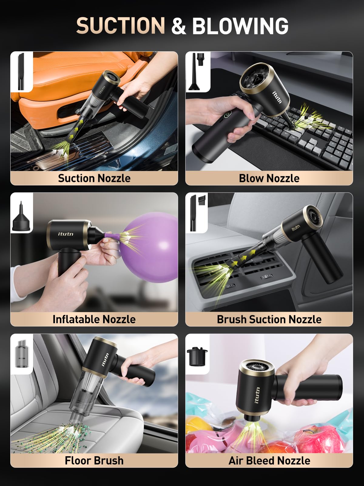 itutn blower mode clearing leaves or debris outdoors for versatile cleaning