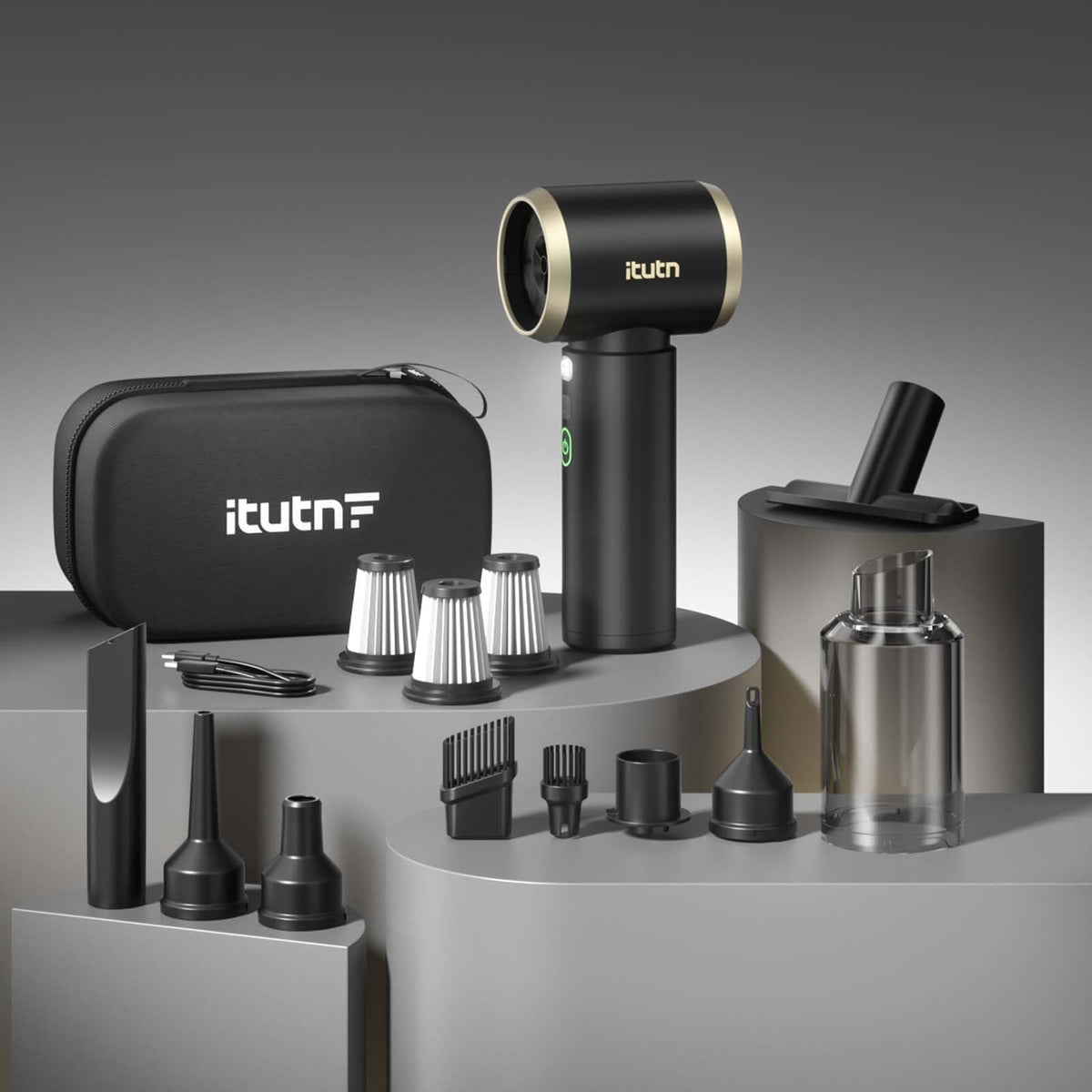 itutn front view handheld vacuum showing compact design and powerful suction