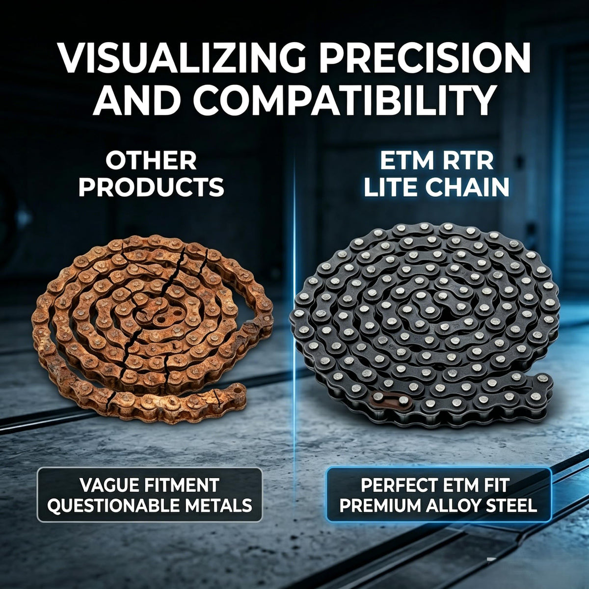 IUVWISN chain beside ruler for scale showing accurate 114 links
