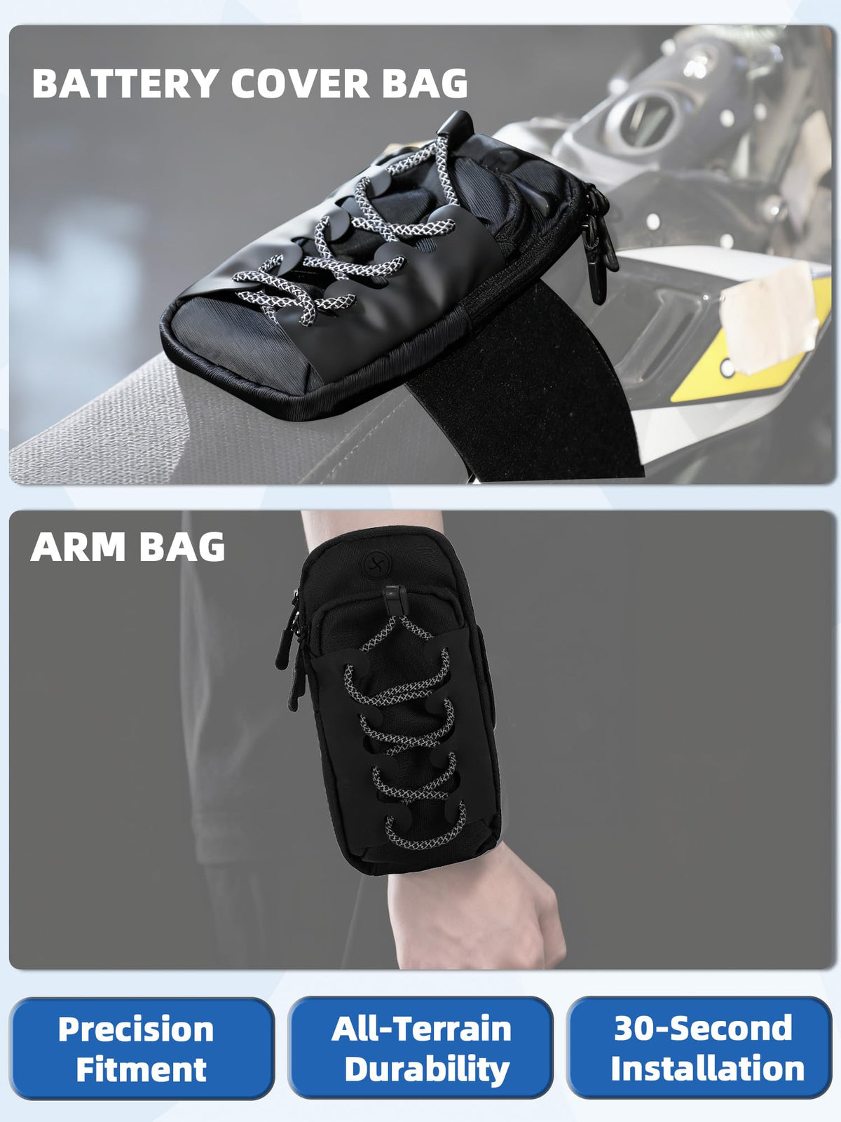 IUVWISN bag mounted on Yozma IN10 demonstrating secure fit and unobstructed pedaling