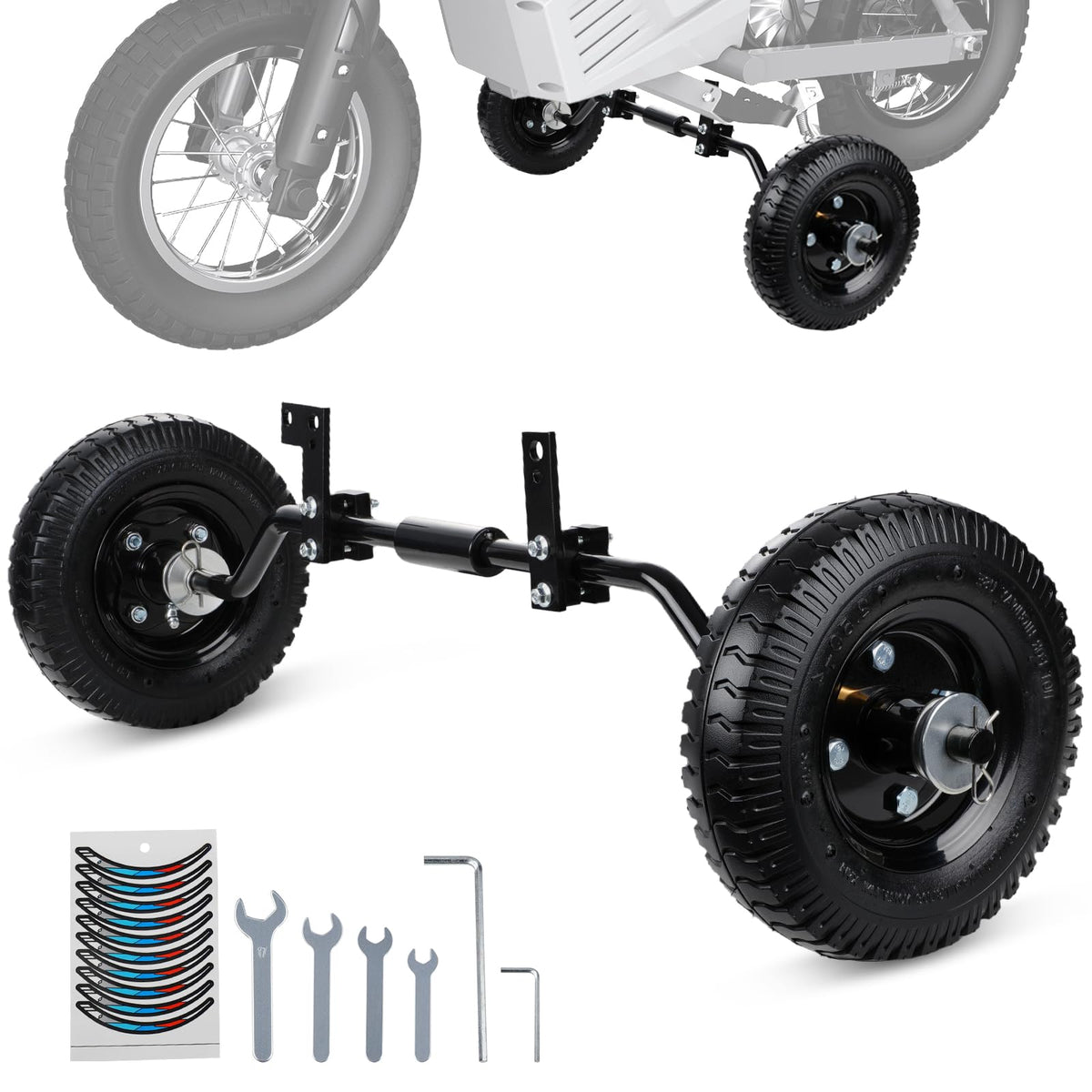 IUVWISN front view of assembled training wheel kit showing stability benefit