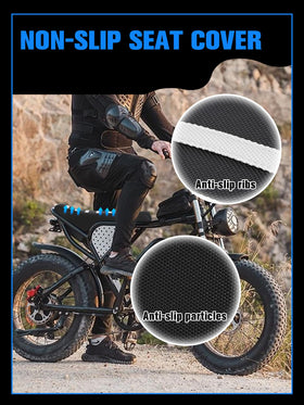 IUVWISN seat cover installed on e-bike in use showing added grip and rider comfort