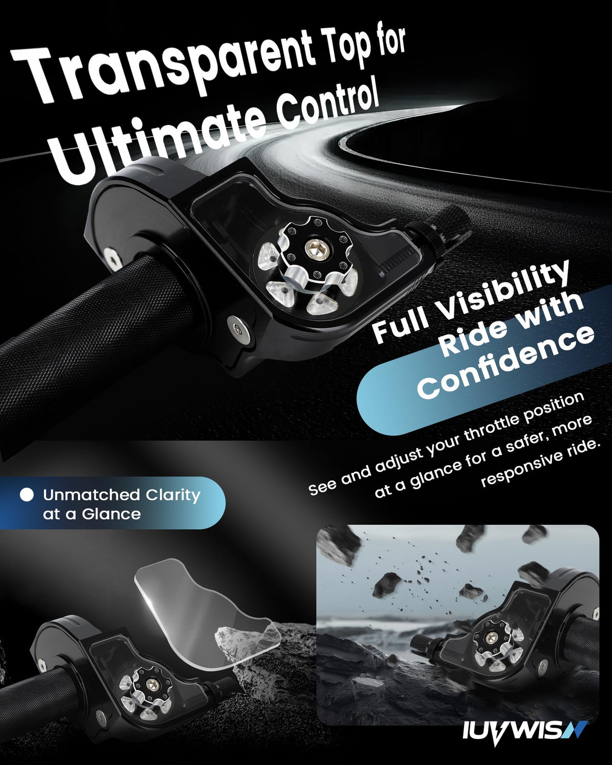 IUVWISN close-up of textured grip offering non-slip control and improved rider handling