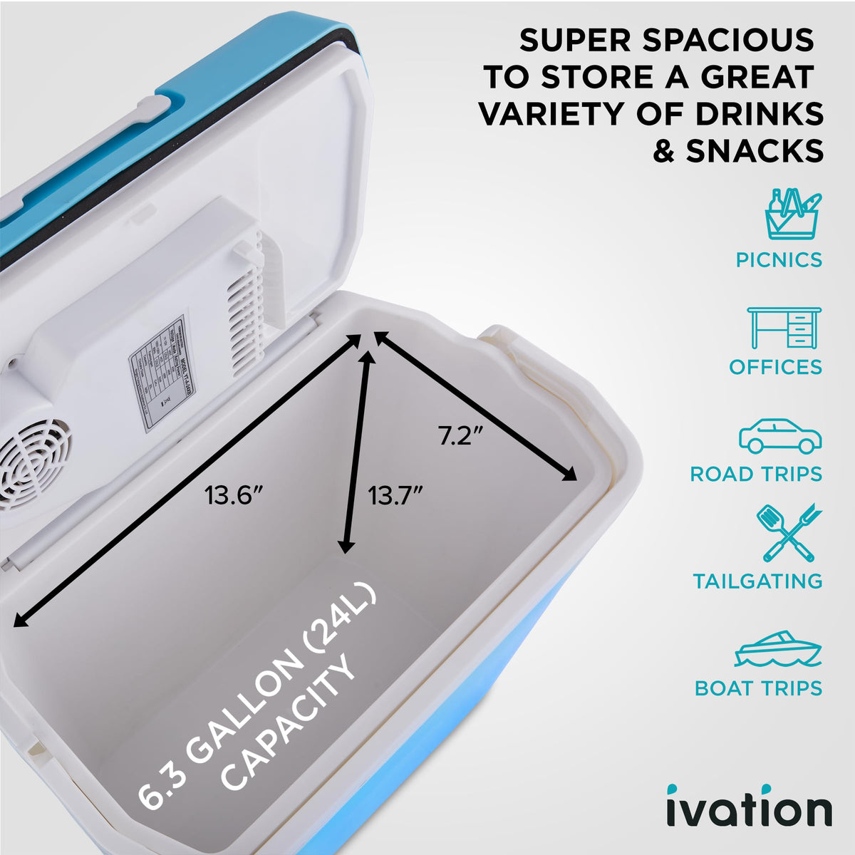 Ivation cooler handle and side profile for comfortable carrying benefit