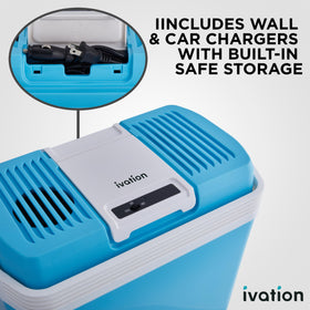 Ivation cooler next to 2L bottle showing capacity and space-saving benefit