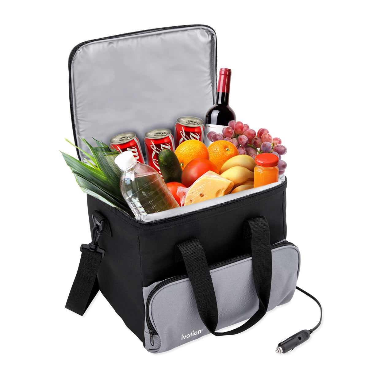 Ivation front view of cooler showing durable exterior and zipper benefits