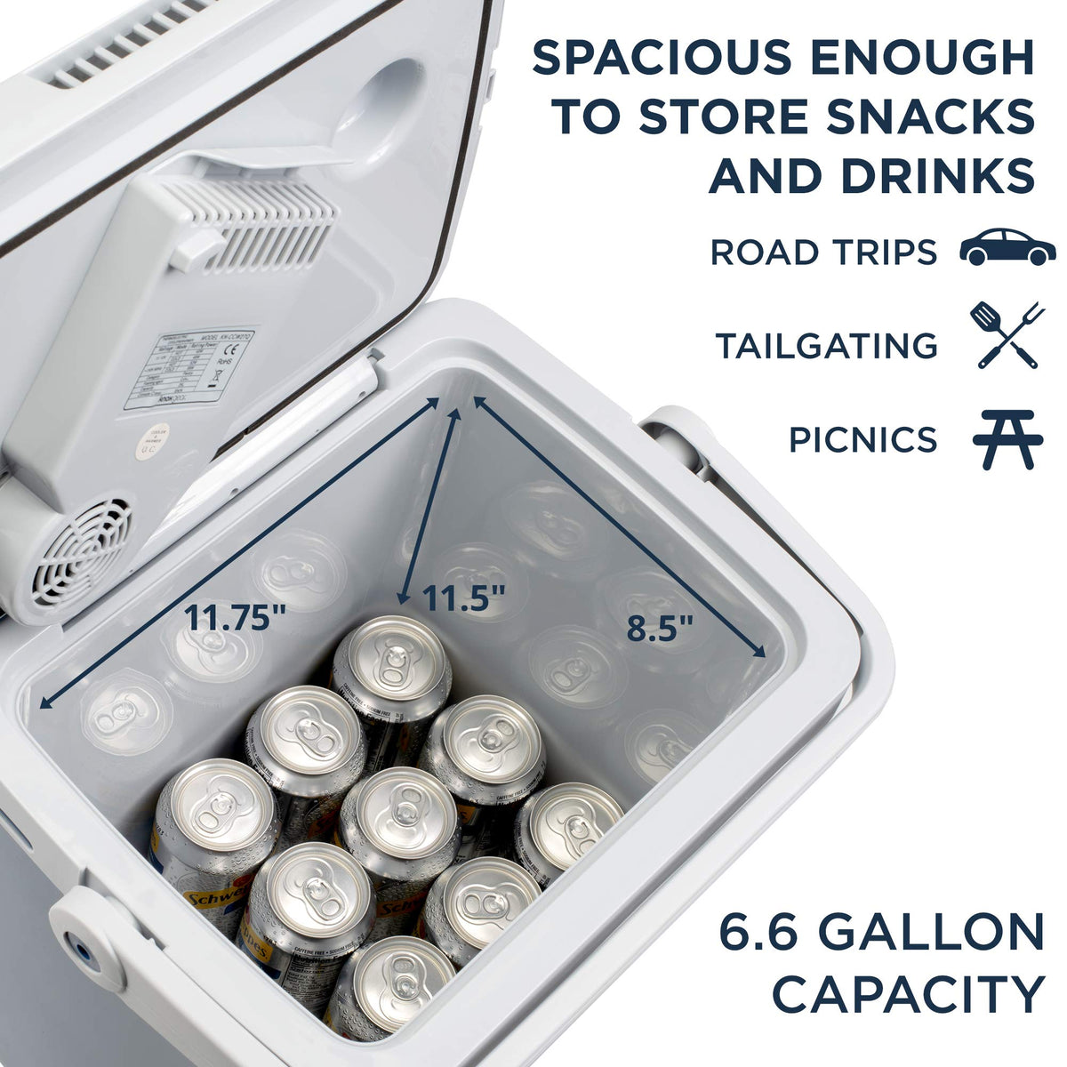 Ivation open top with bottles inside demonstrating roomy 25L capacity benefit