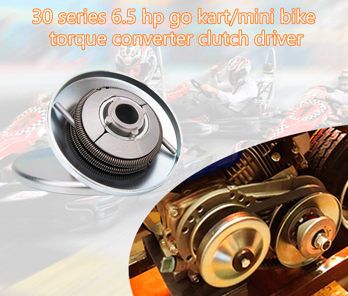 IVONNEY torque converter mounted on a 212cc engine demonstrating easy installation