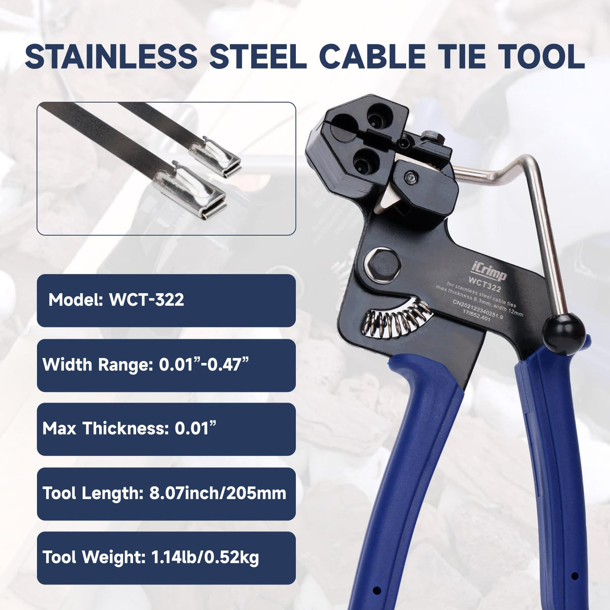 IWISS close-up of hardened cutting blade delivering precise, clean stainless-tie trims