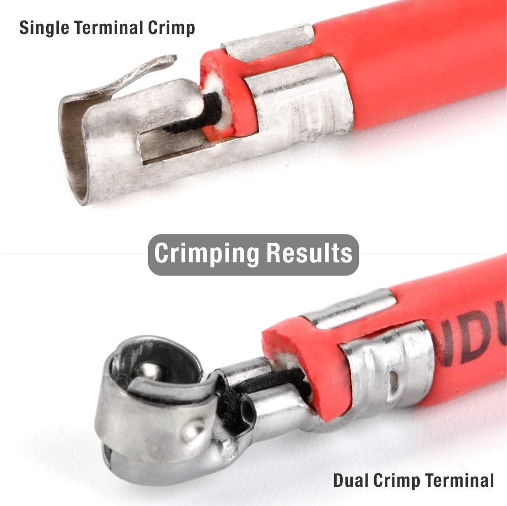 IWISS crimping spark plug terminal on ignition cable demonstrating secure terminal connection