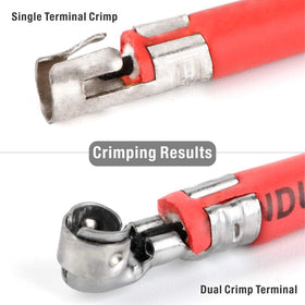 IWISS crimping spark plug terminal on ignition cable demonstrating secure terminal connection
