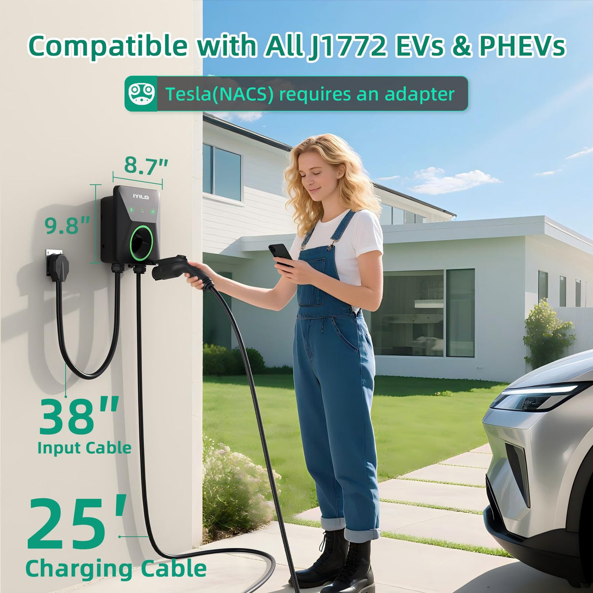 IYILO charging an EV in a driveway for everyday reliable home charging