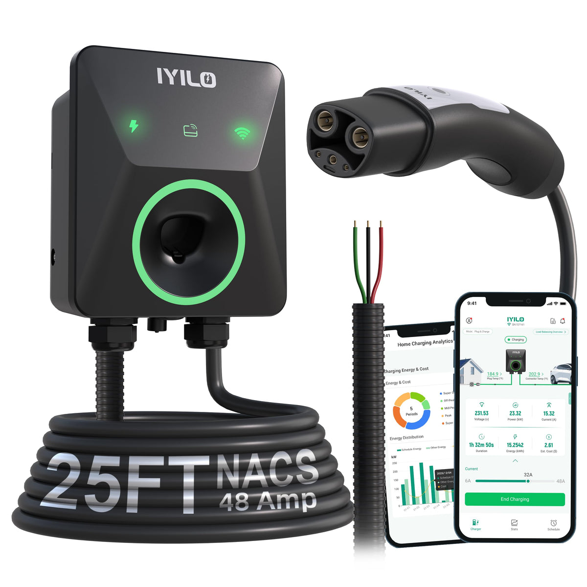 IYILO front panel and 25ft cable showing compact design and fast charging