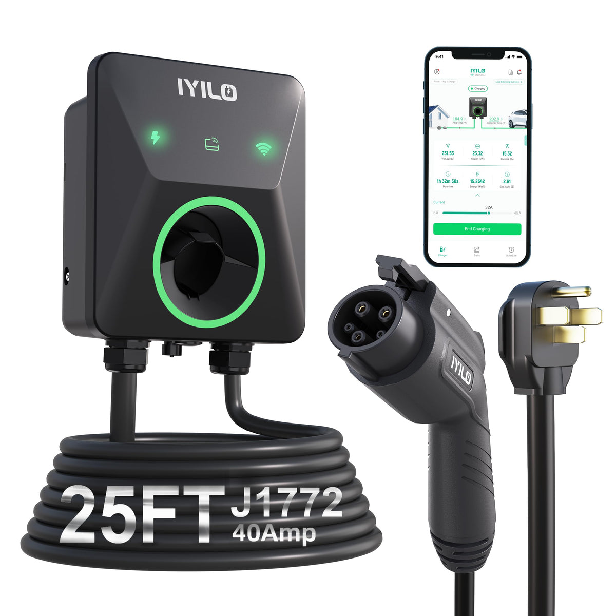 IYILO front panel charger showing controls and compact housing for easy installation