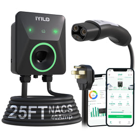 IYILO front view of charger showing durable enclosure and clear labeling for reliable home charging