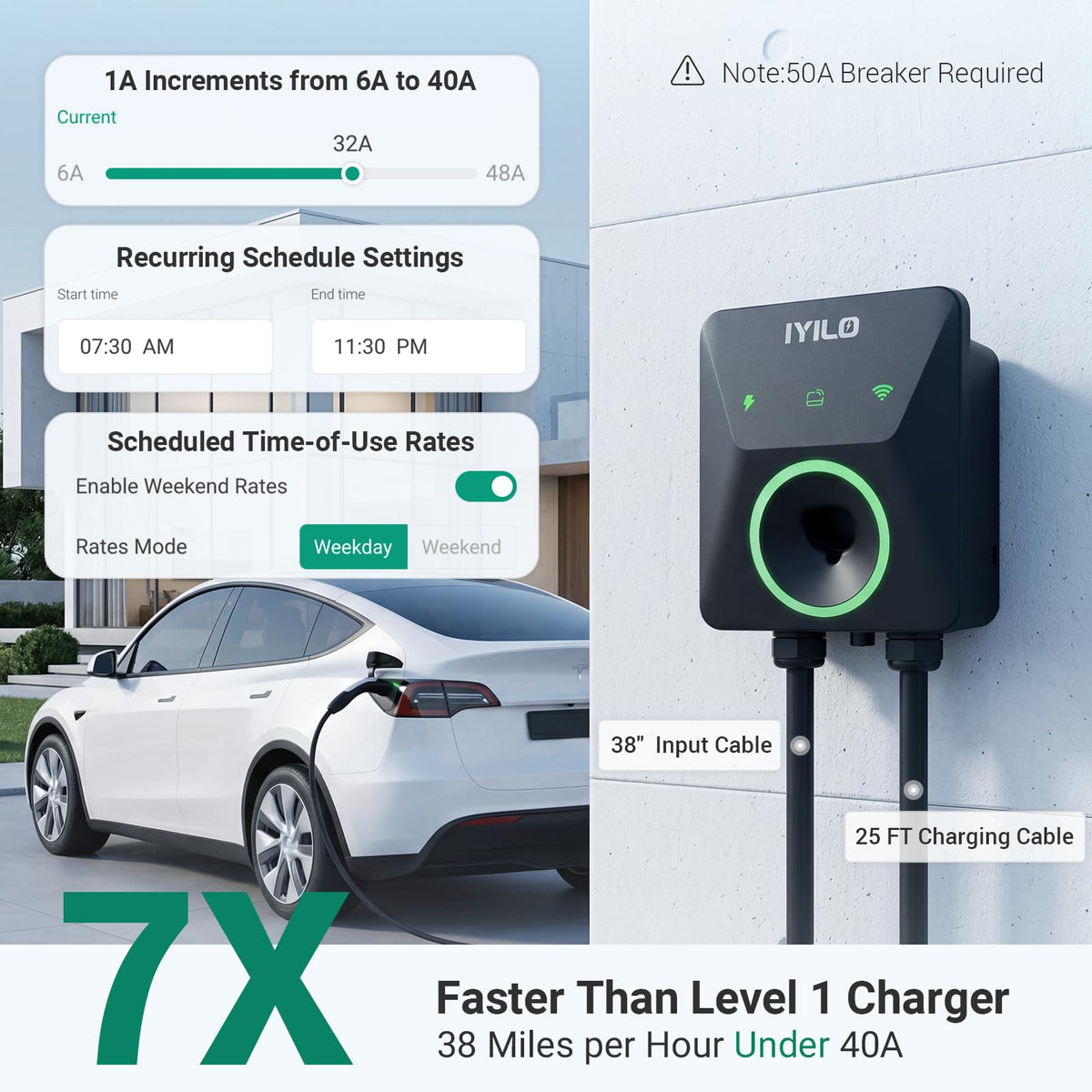 IYILO NEMA 14-50 plug detail showing temperature sensor and safety-focused design