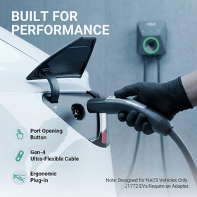 IYILO charger wall-mounted outside a garage illustrating easy installation and outdoor use