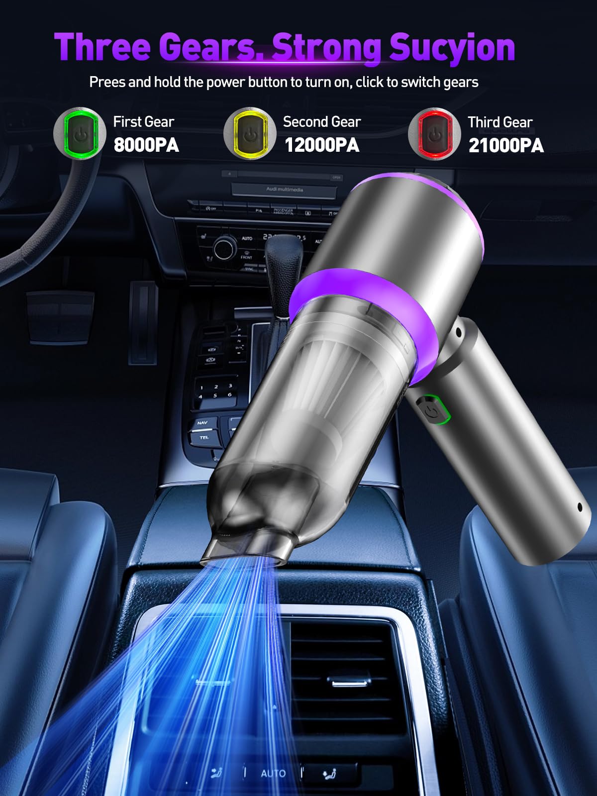 IYOFINE handle closeup with battery indicator for easy power monitoring