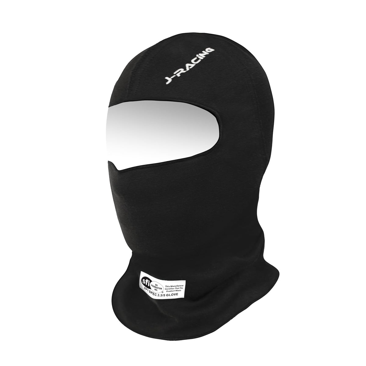 J-RACING balaclava front view showing slim fit and helmet compatibility benefit