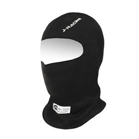 J-RACING balaclava front view showing slim fit and helmet compatibility benefit