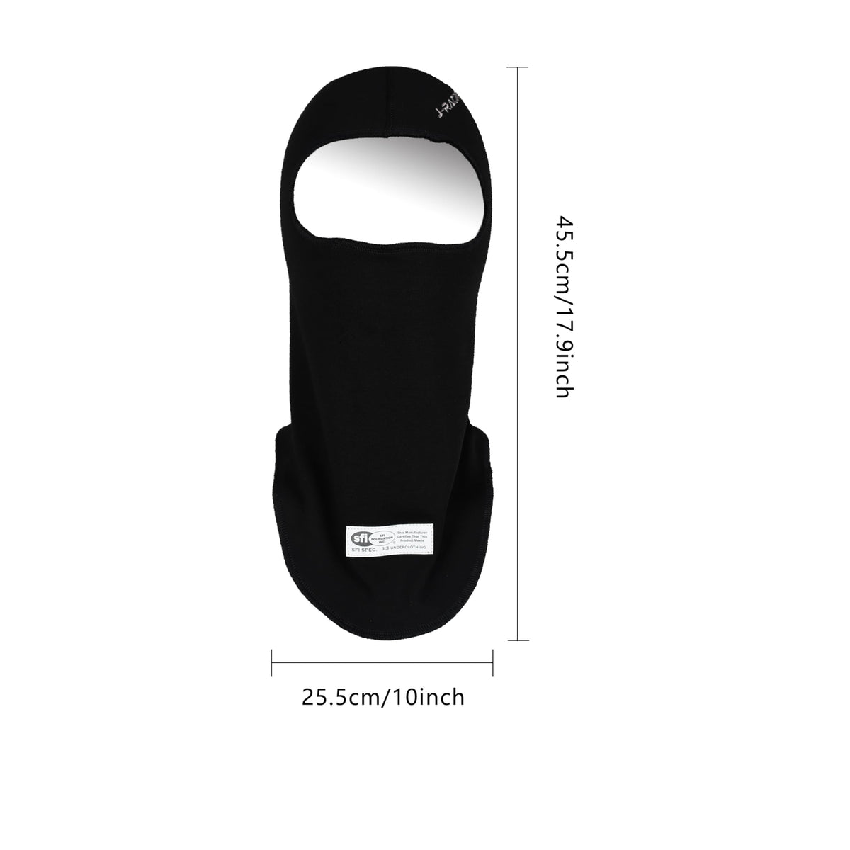 J-RACING flat lay with balaclava next to helmet for size comparison and compatibility benefit